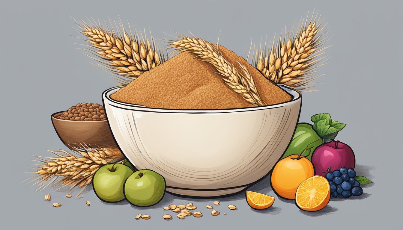 A bowl of wheat bran surrounded by various fructan-rich foods