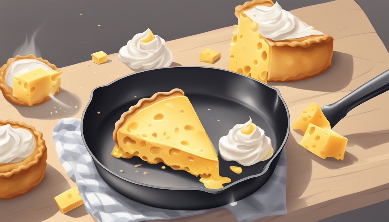 A melting scoop of butter on a sizzling hot pan, emitting a rich aroma. A block of cheese oozing onto a cracker. A dollop of whipped cream atop a slice of pie