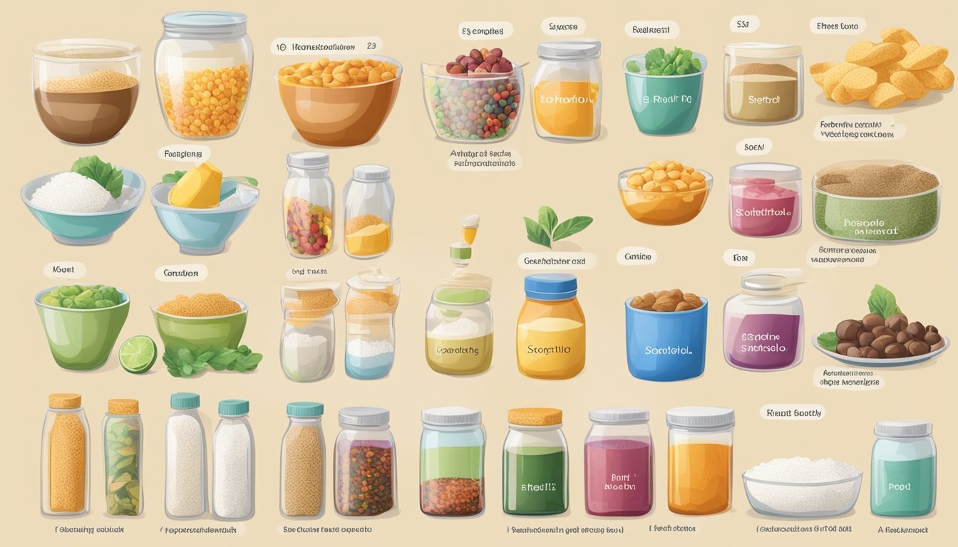 A table with a variety of foods, some labeled as high sorbitol and others as low sorbitol, with arrows pointing to each category