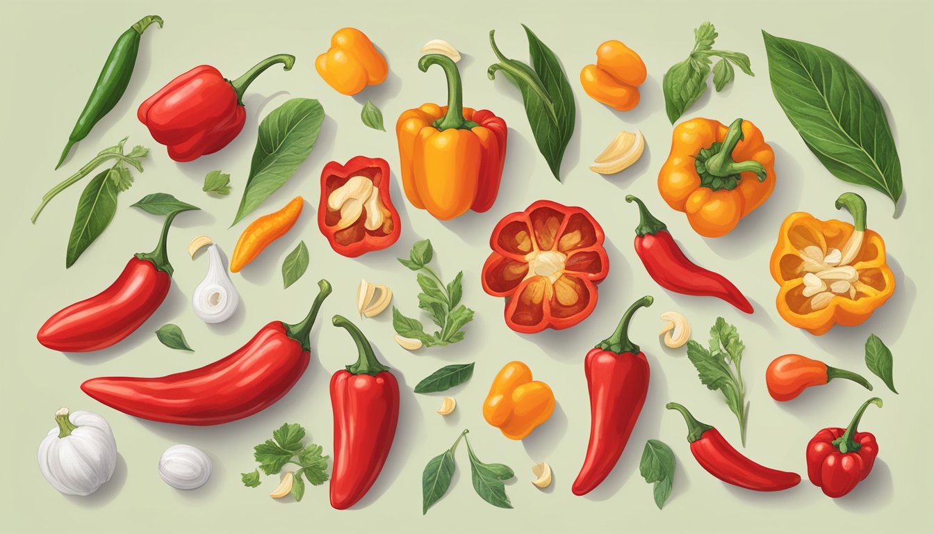 A vibrant display of red peppers, along with other natural food sources, arranged in a top 10 list for n acetyl cysteine (NAC)