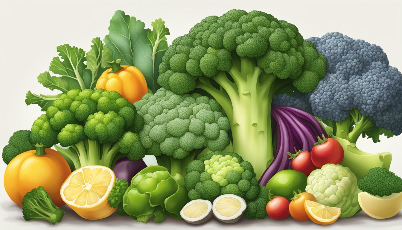 A colorful array of fresh broccoli, along with other natural food sources, arranged in a visually appealing manner