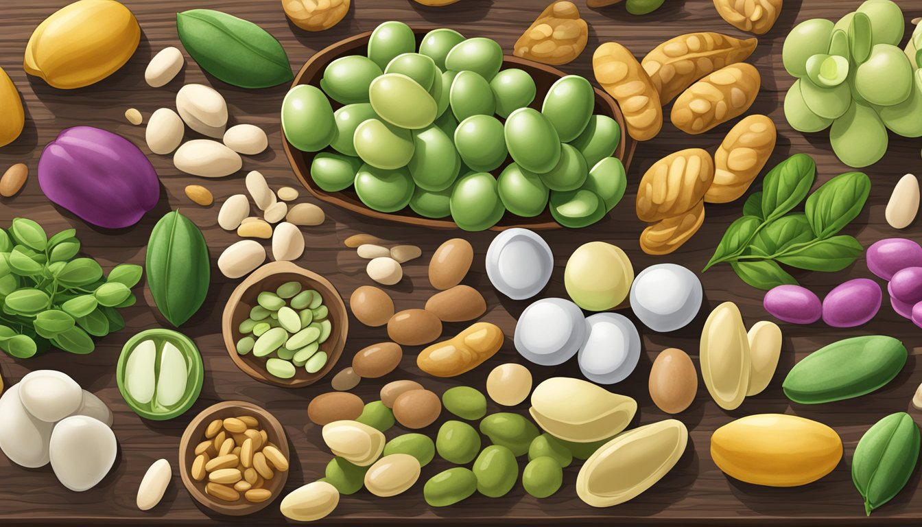 A colorful array of lima beans, along with other tyrosine-rich foods, arranged on a wooden cutting board