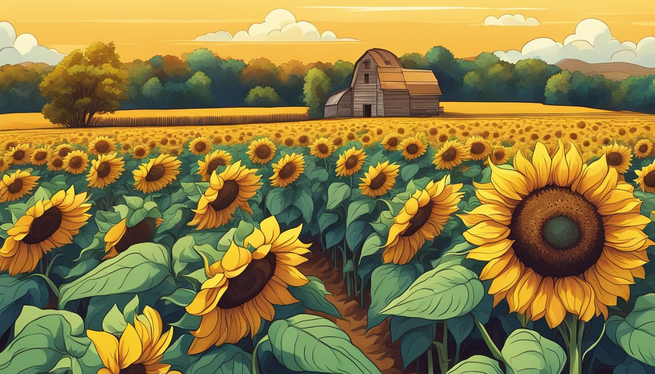 A vibrant sunflower field with ripe seeds ready for harvest