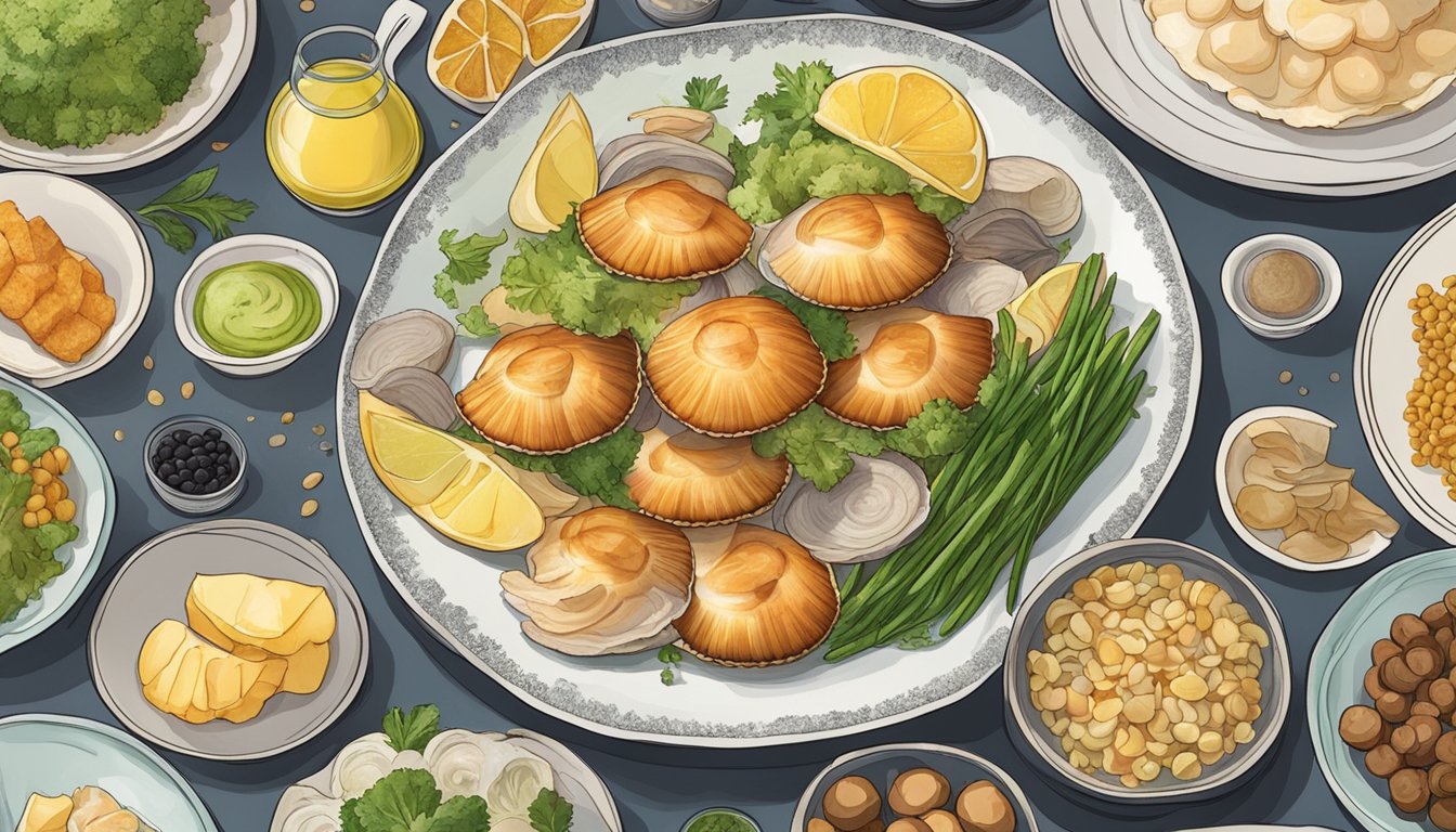 A plate of scallops surrounded by other high purine foods