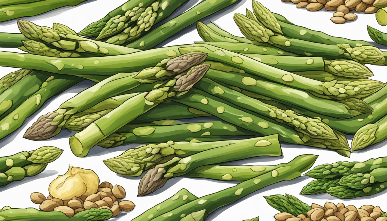 A vibrant bunch of asparagus surrounded by other folate-rich foods