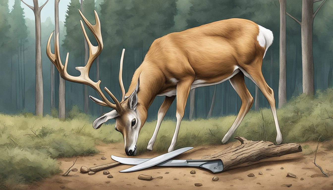 A bone saw cutting through a deer's leg during field dressing