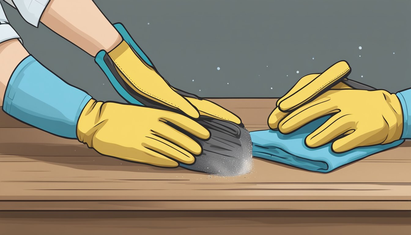 A pair of cut-resistant field dressing gloves being used to handle sharp objects and being cleaned and maintained after use