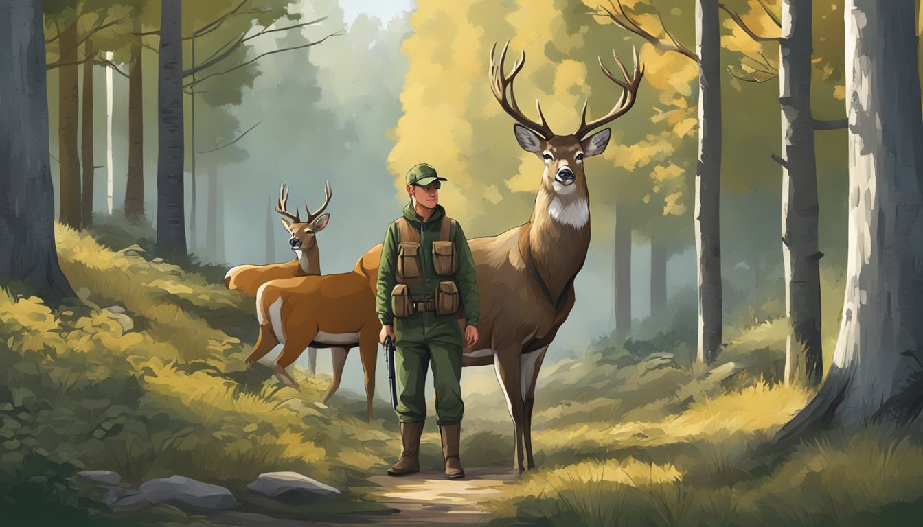 A hunter field dresses and quarters a deer in the forest