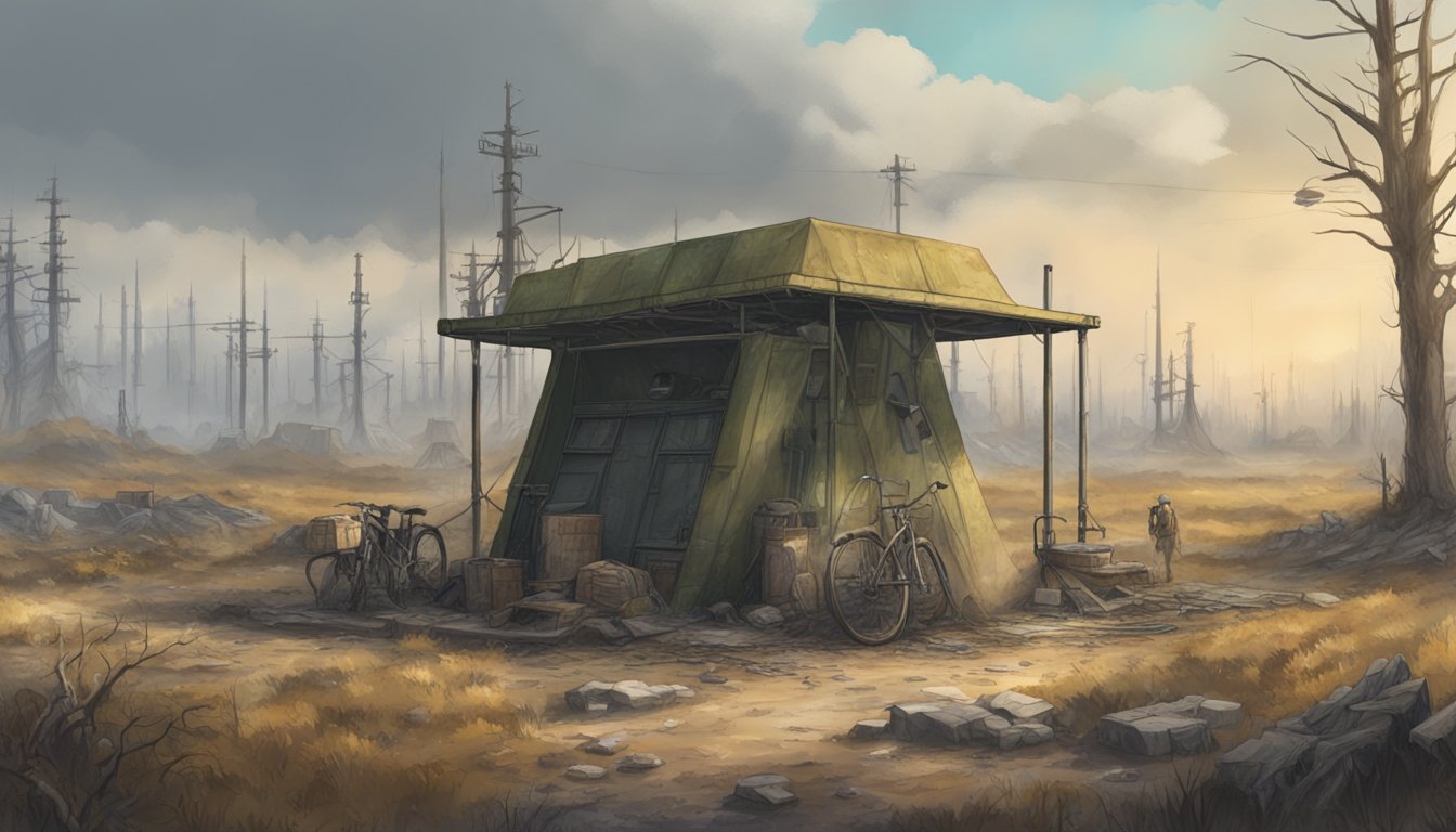 A radstag field dressing station in a post-apocalyptic landscape