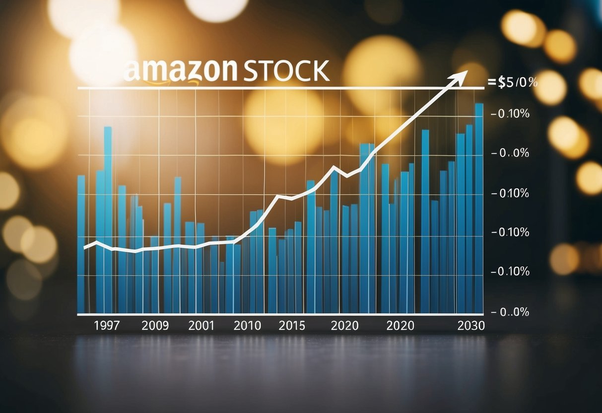 A graph showing the historical performance of Amazon stock from 1997 to 2030, with a projection line for the future stock price