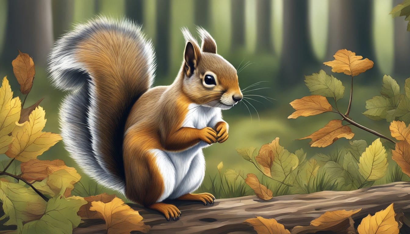 A squirrel being field dressed in a woodland setting