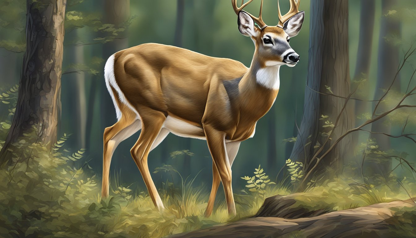 A white-tailed deer being field dressed in a wooded area