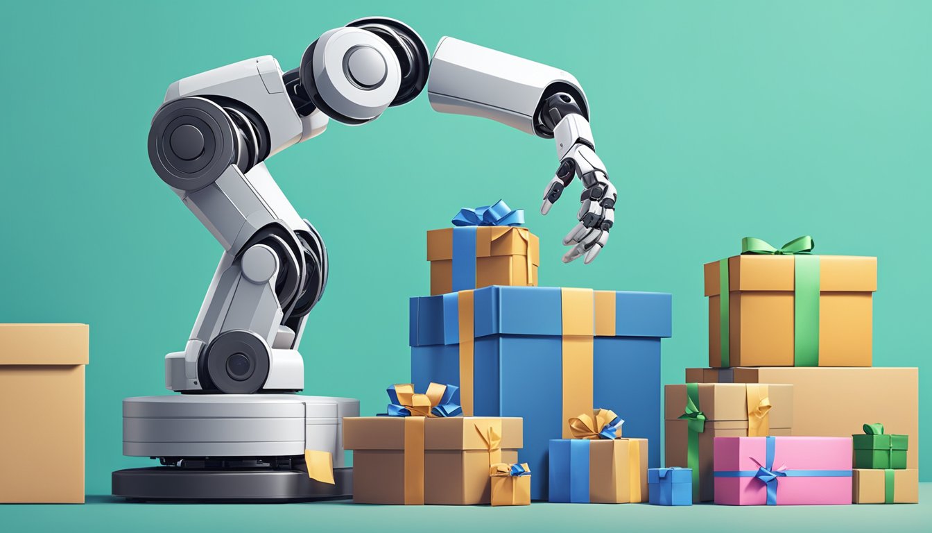 A robot arm uses AI to sort and deliver holiday packages with precision and efficiency, enhancing the customer experience