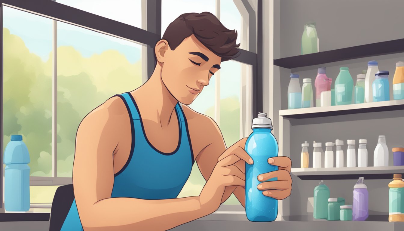 A runner adding natural sweetener to a water bottle before a workout