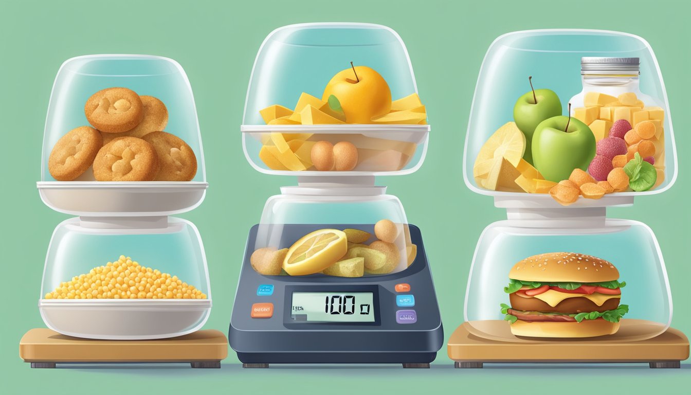 A scale comparing sugary foods with high-calorie foods