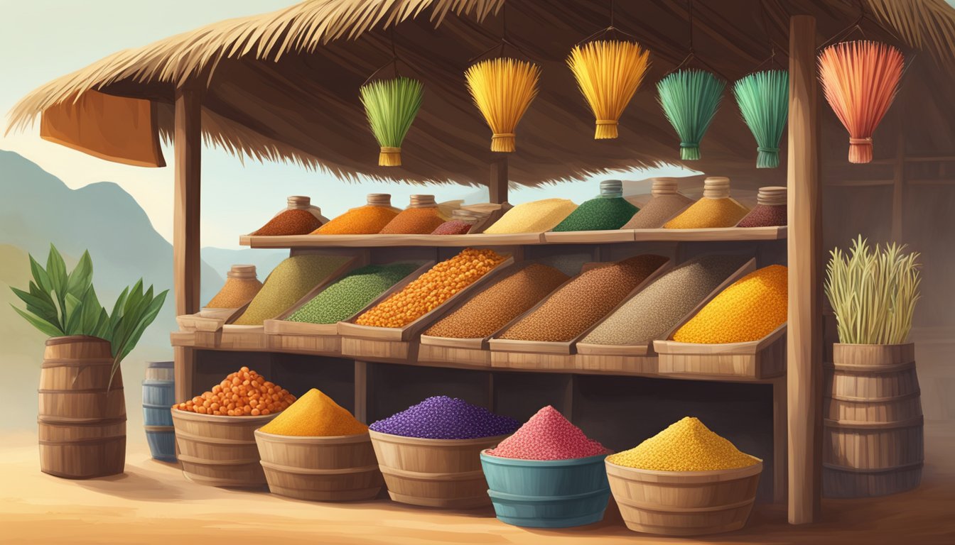 African market stall with colorful array of natural sweeteners and traditional ingredients