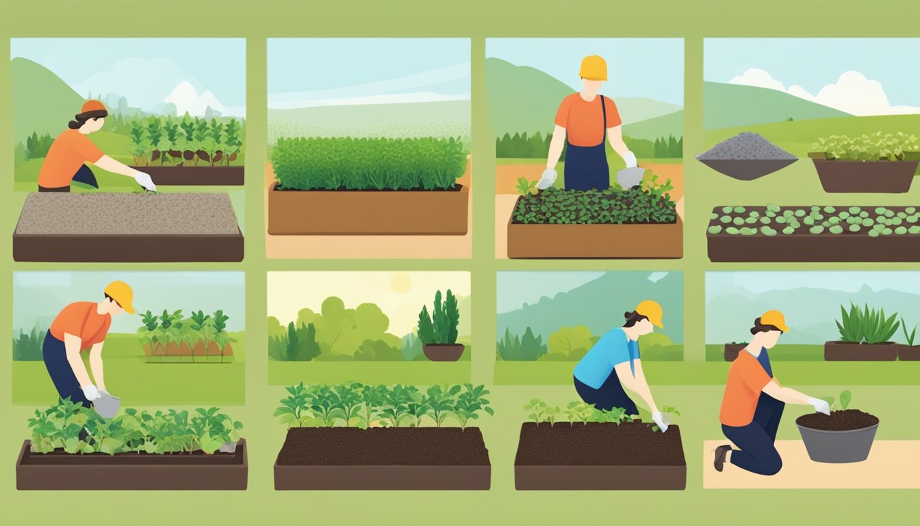 A person planting seeds in soil, watering them, and then packaging the harvested plants into packets for sale