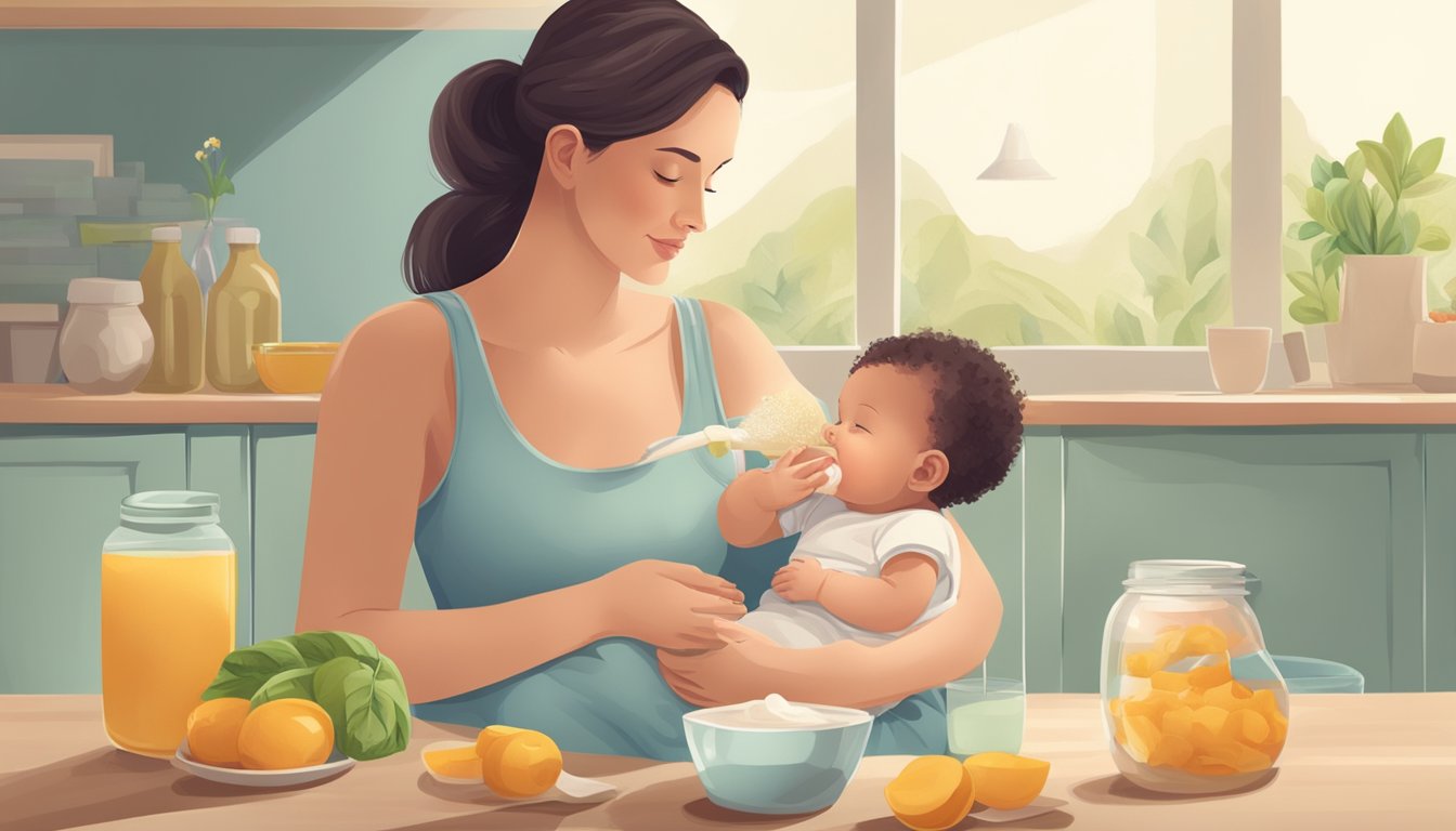 A mother breastfeeding her baby while consuming natural sweeteners in her diet