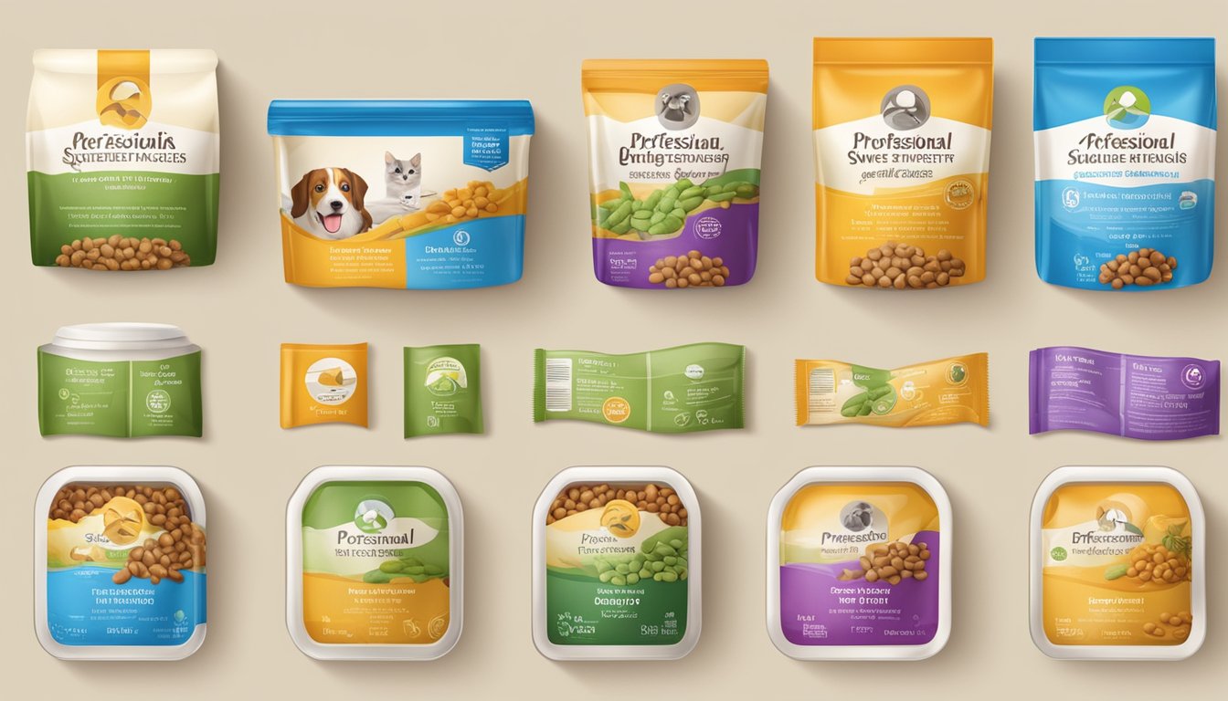 A pet food label with natural sweetener ingredients and safety symbols