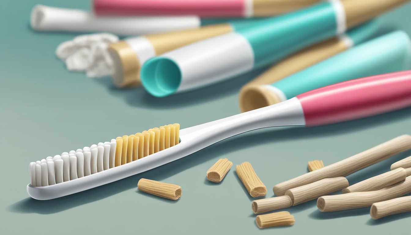 A close-up of licorice root with a toothbrush and toothpaste in the background, highlighting the connection between licorice and oral health