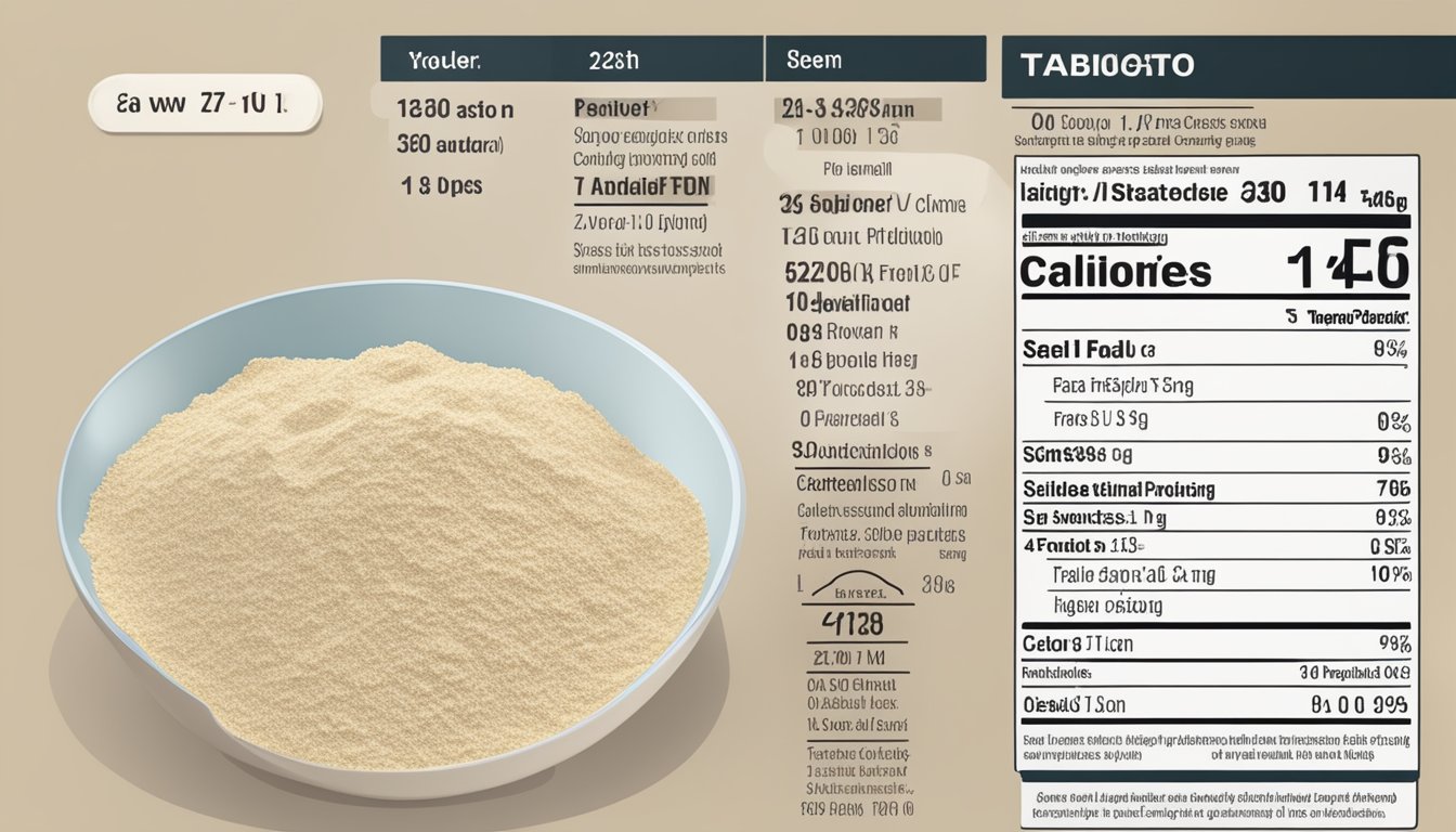 A bowl of tagatose powder with a nutrition label and calorie count