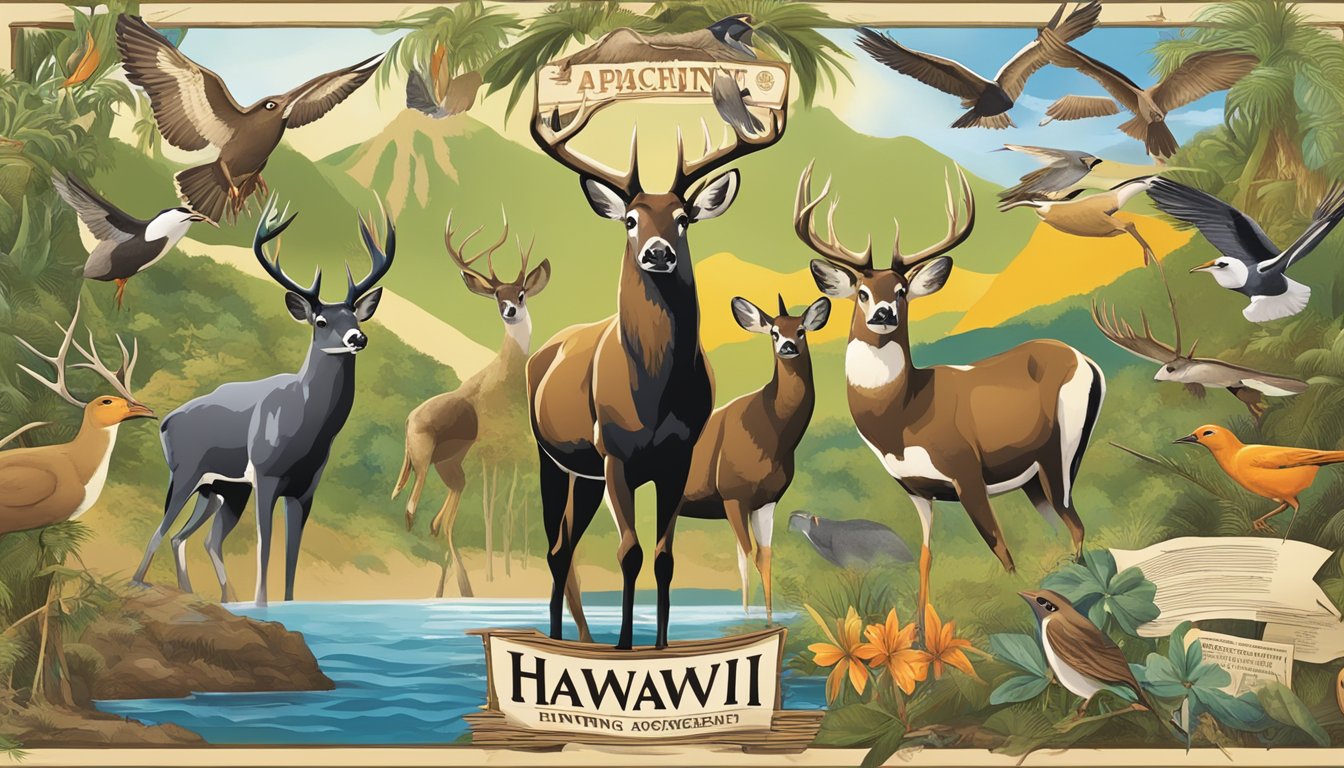 A colorful poster displaying special hunting permits and announcements for youth hunting in Hawaii