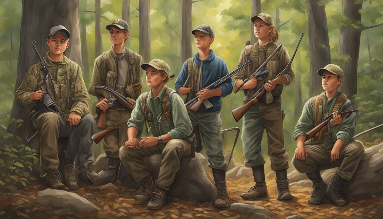 A group of young hunters in Maryland receive recognition for their achievements in a program. They stand proudly with their trophies and awards, surrounded by the natural beauty of the hunting grounds