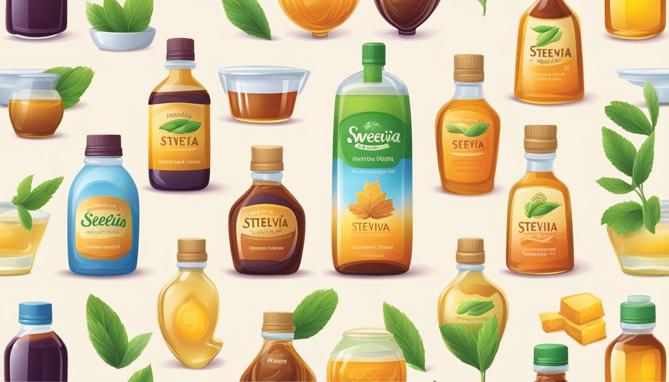 A colorful array of natural sweeteners, including stevia, honey, agave, and maple syrup, arranged in a gradient to showcase their varying sweetness levels