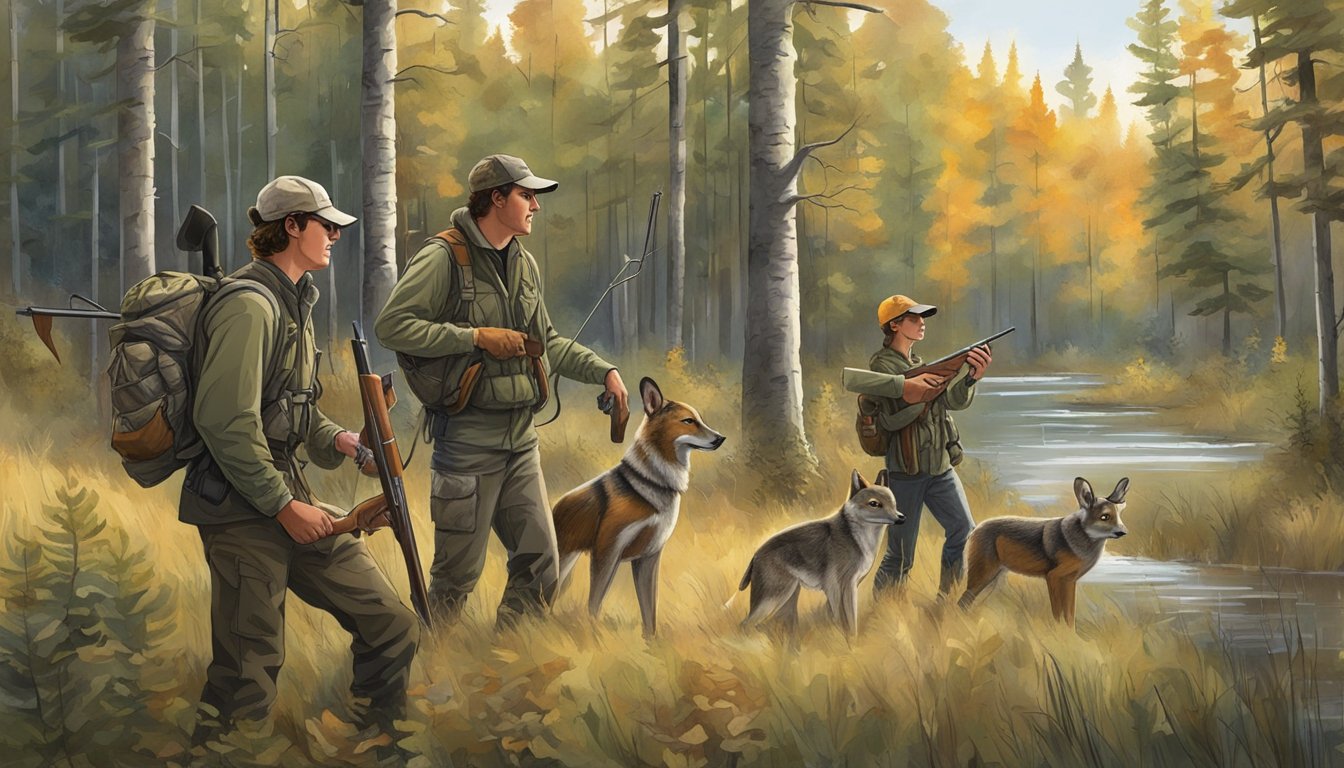 A group of young hunters, accompanied by wildlife experts, are participating in a conservation-focused hunting program in the Michigan wilderness