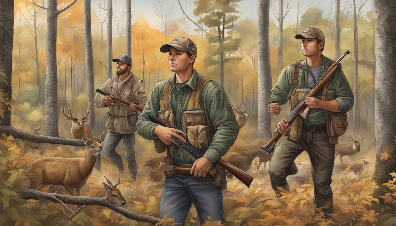 A group of young hunters in Mississippi's woods, targeting season-specific game such as deer and turkey