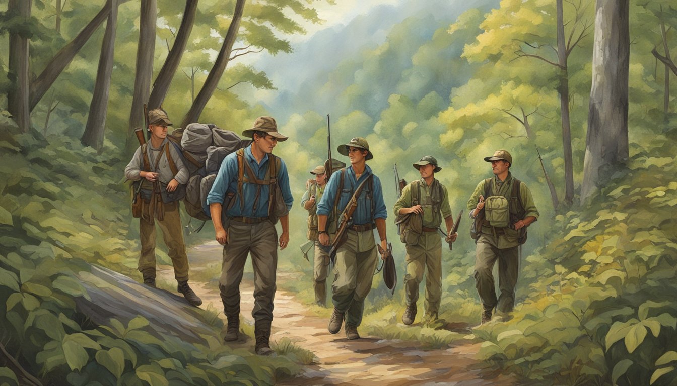 A group of young hunters trek through North Carolina's game lands, surrounded by diverse species of wildlife