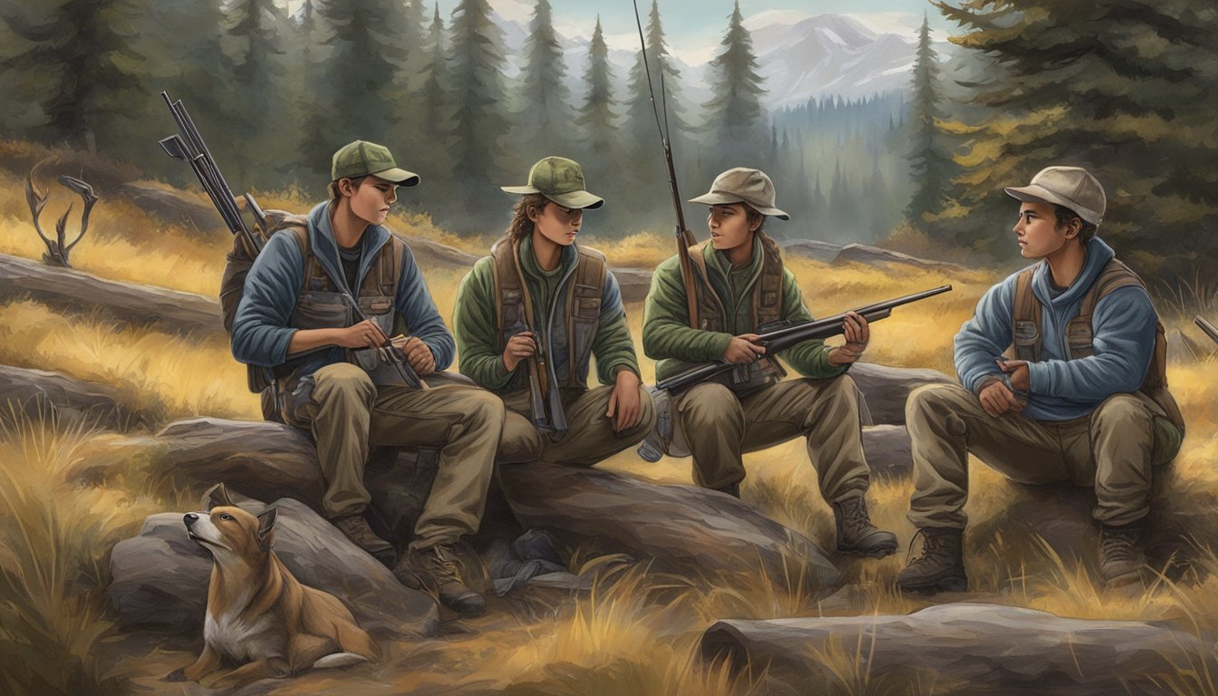 A group of young hunters in Oregon displaying their special licensing and validations while preparing for a hunting trip