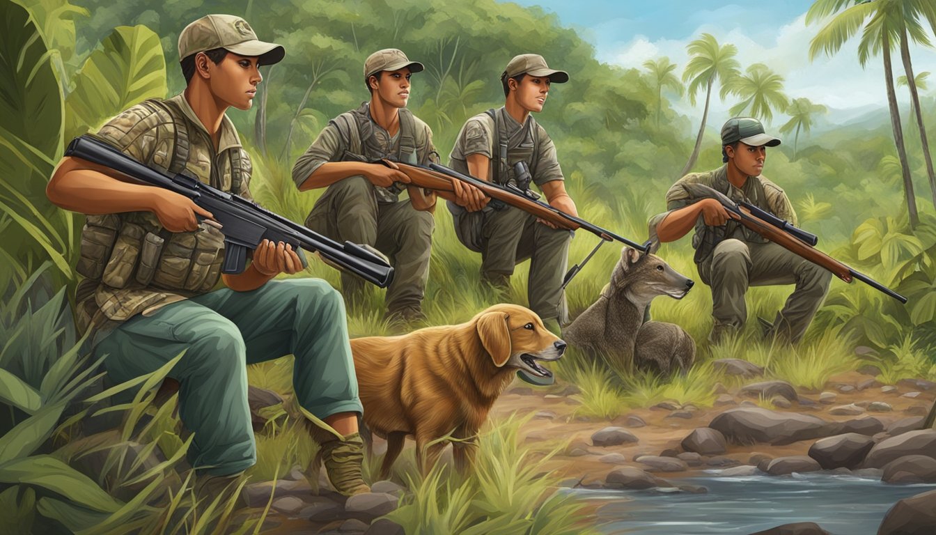 A group of young hunters in Puerto Rico targeting various game species during hunting season