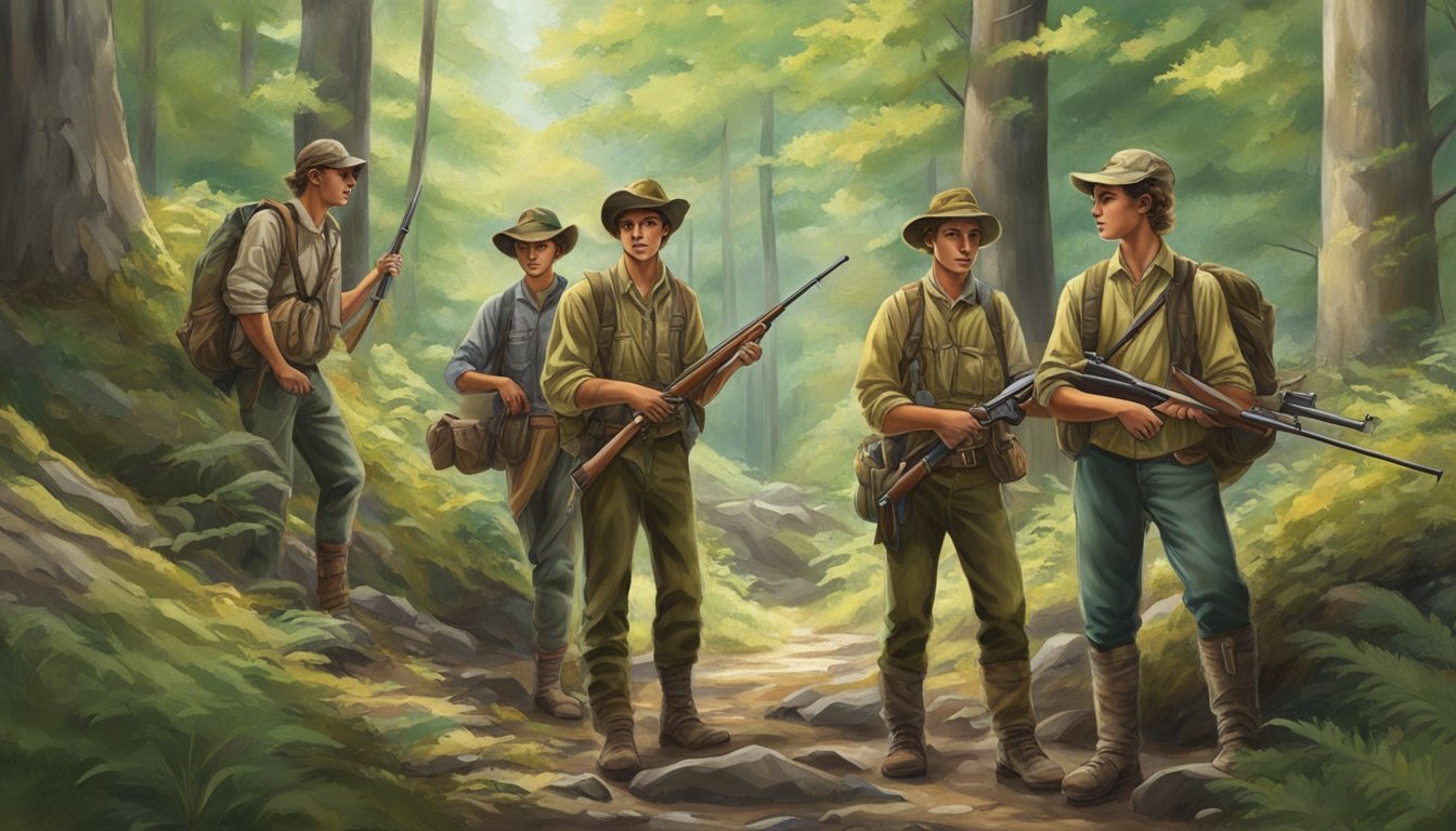 A group of young hunters in West Virginia, following regulations, set out on a hunting expedition in the lush, forested mountains