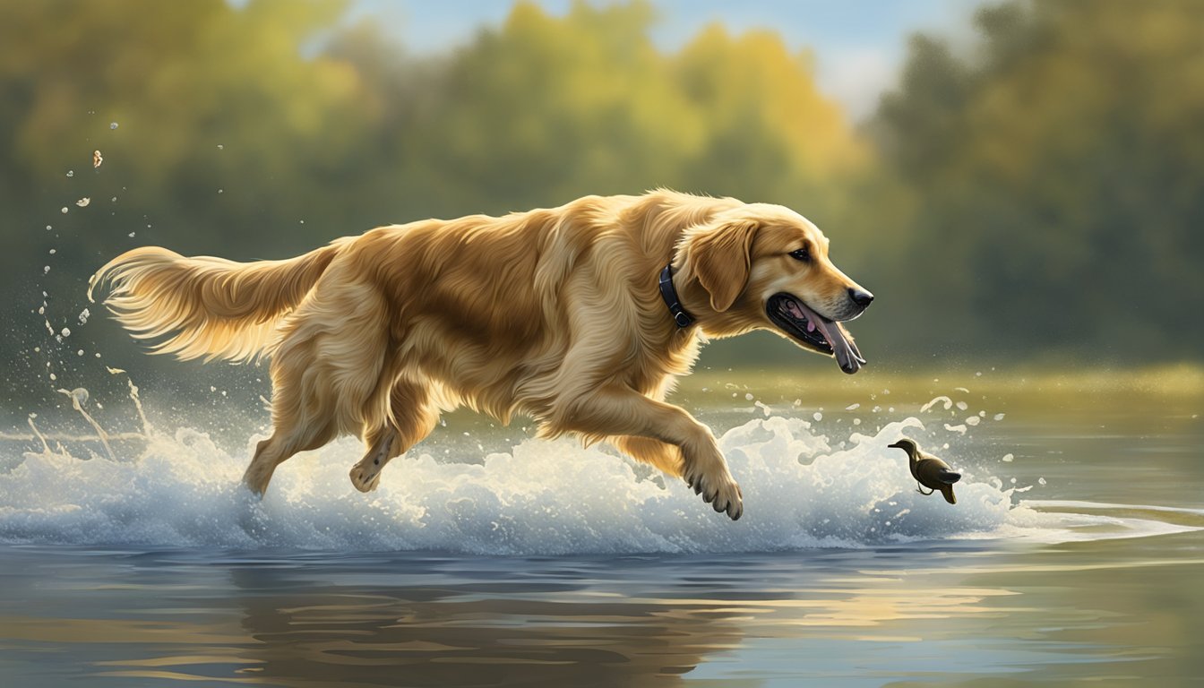 A golden retriever retrieves a duck from the water during gun dog training in Delaware