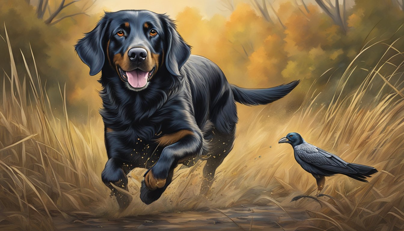 A gun dog retrieves a fallen bird during training in a Delaware field