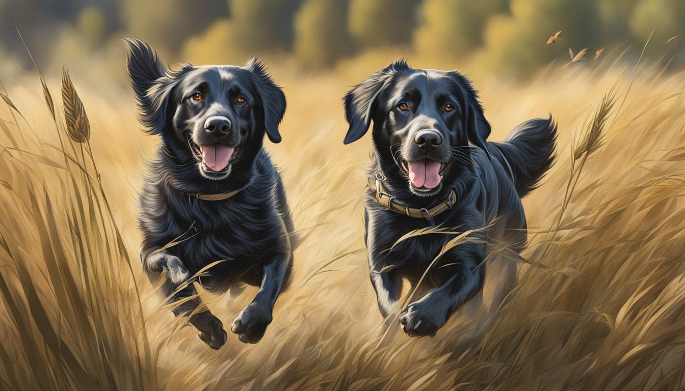 A dog running through a field with tall grass, retrieving a bird during gun dog training in Idaho