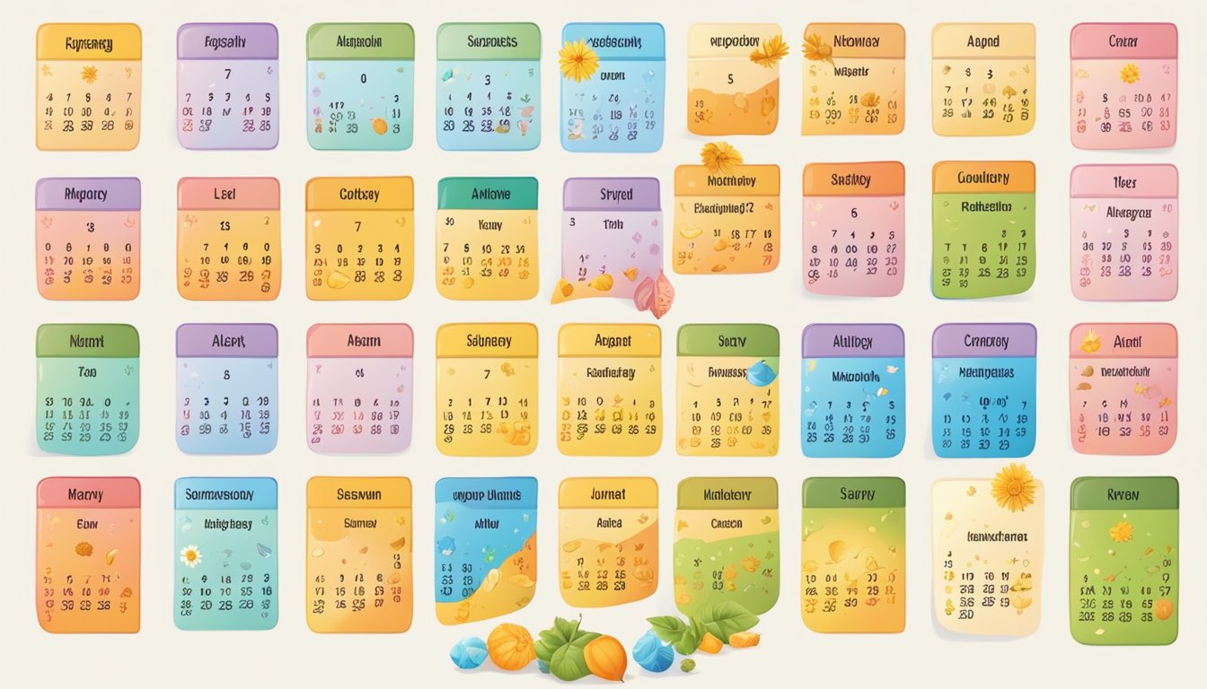 A colorful calendar with seasonal allergens marked by symbols and colors