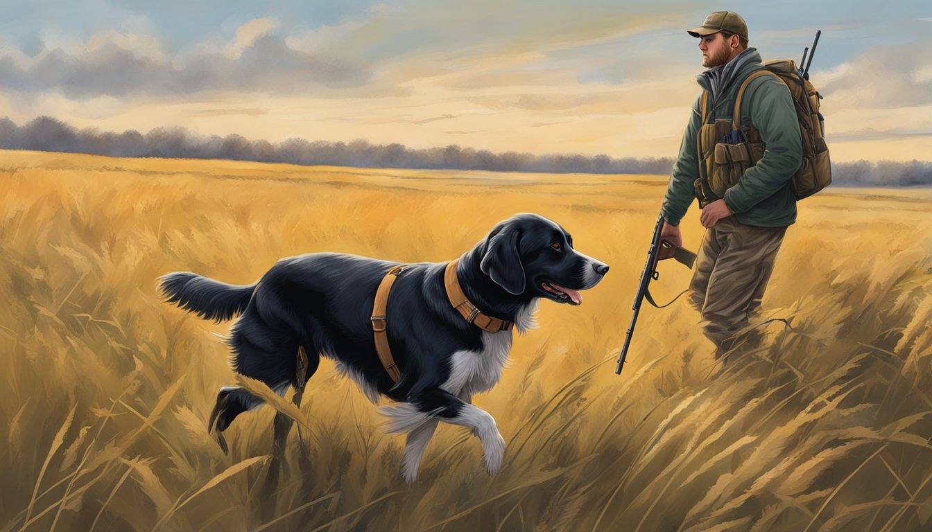 A hunter in Nebraska trains a gun dog in a field