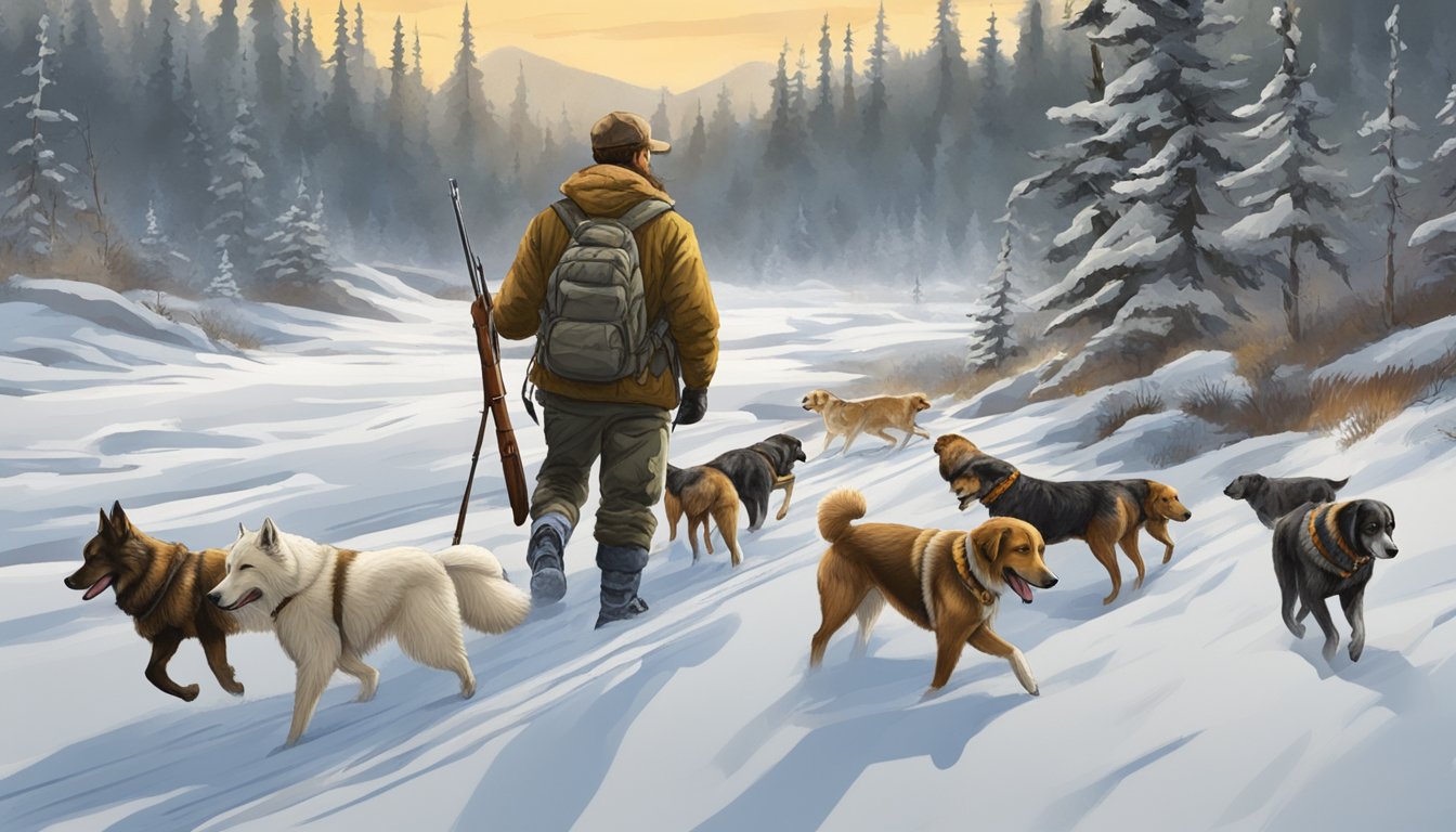 A hunter with dogs traversing the Alaskan wilderness through changing seasons