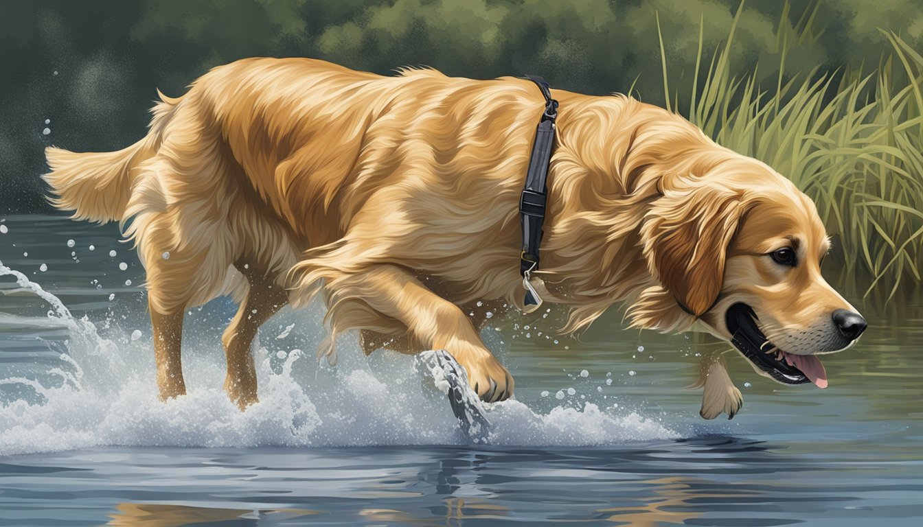 A golden retriever retrieves a bird from the water during gun dog training in Puerto Rico