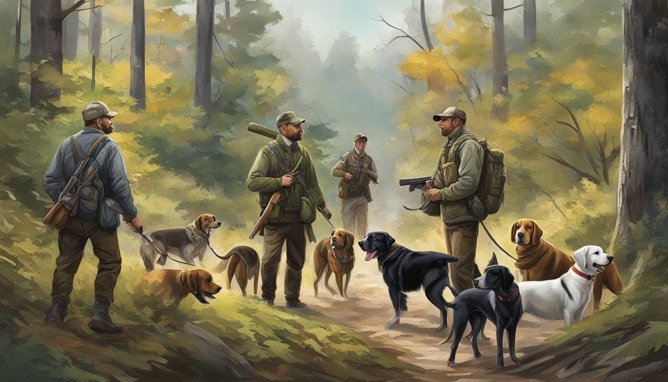 Dogs and hunters in the woods, following legal guidelines in the District of Columbia