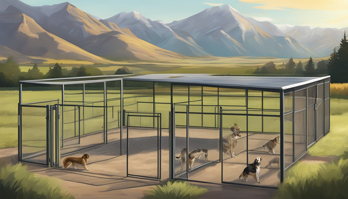 A kennel with outdoor training area, surrounded by mountains and fields in Utah