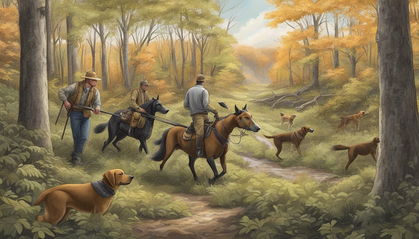 Dogs and hunters in a wooded Kentucky landscape, with a focus on ethical and responsible hunting practices