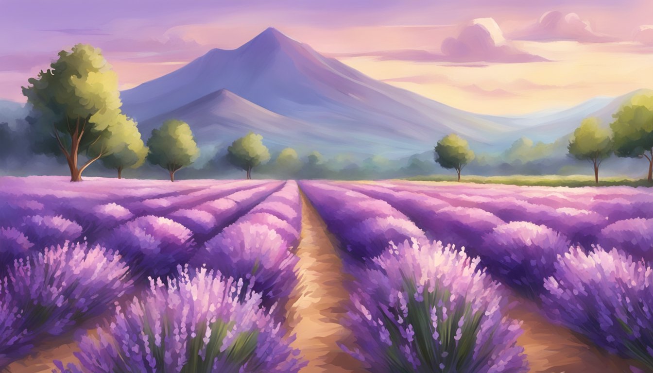 A lavender field in full bloom, with a gentle breeze carrying the soothing scent through the air