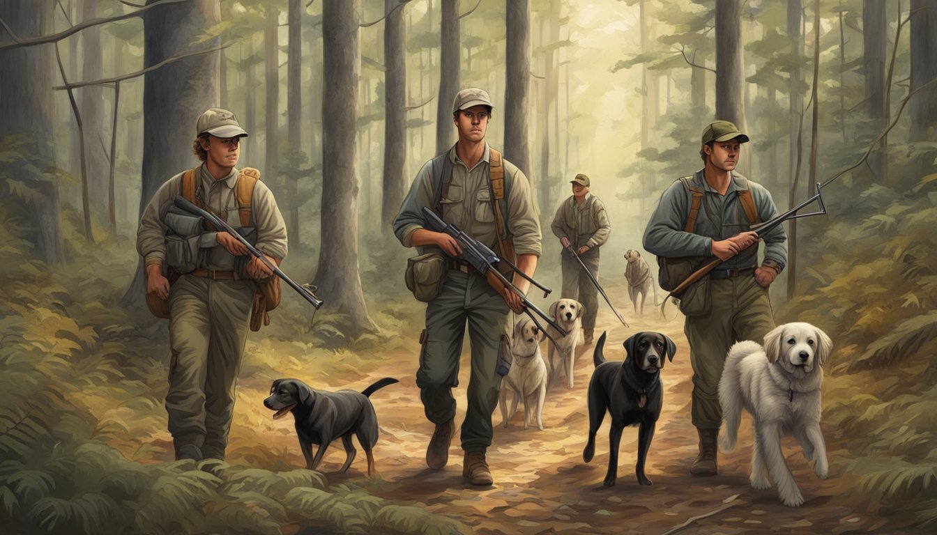 A group of young hunters and their dogs venture through the Alabama woods, eagerly searching for their next prey