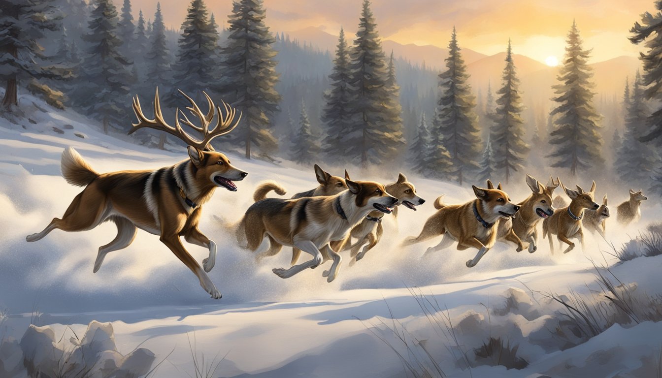 A pack of hunting dogs chasing a deer through the Idaho wilderness, disrupting the natural balance of wildlife