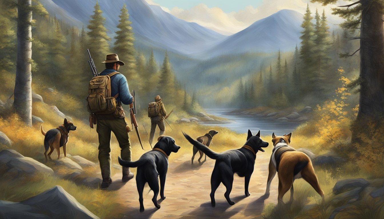 A group of hunters, accompanied by their loyal dogs, trek through the New York wilderness in search of game