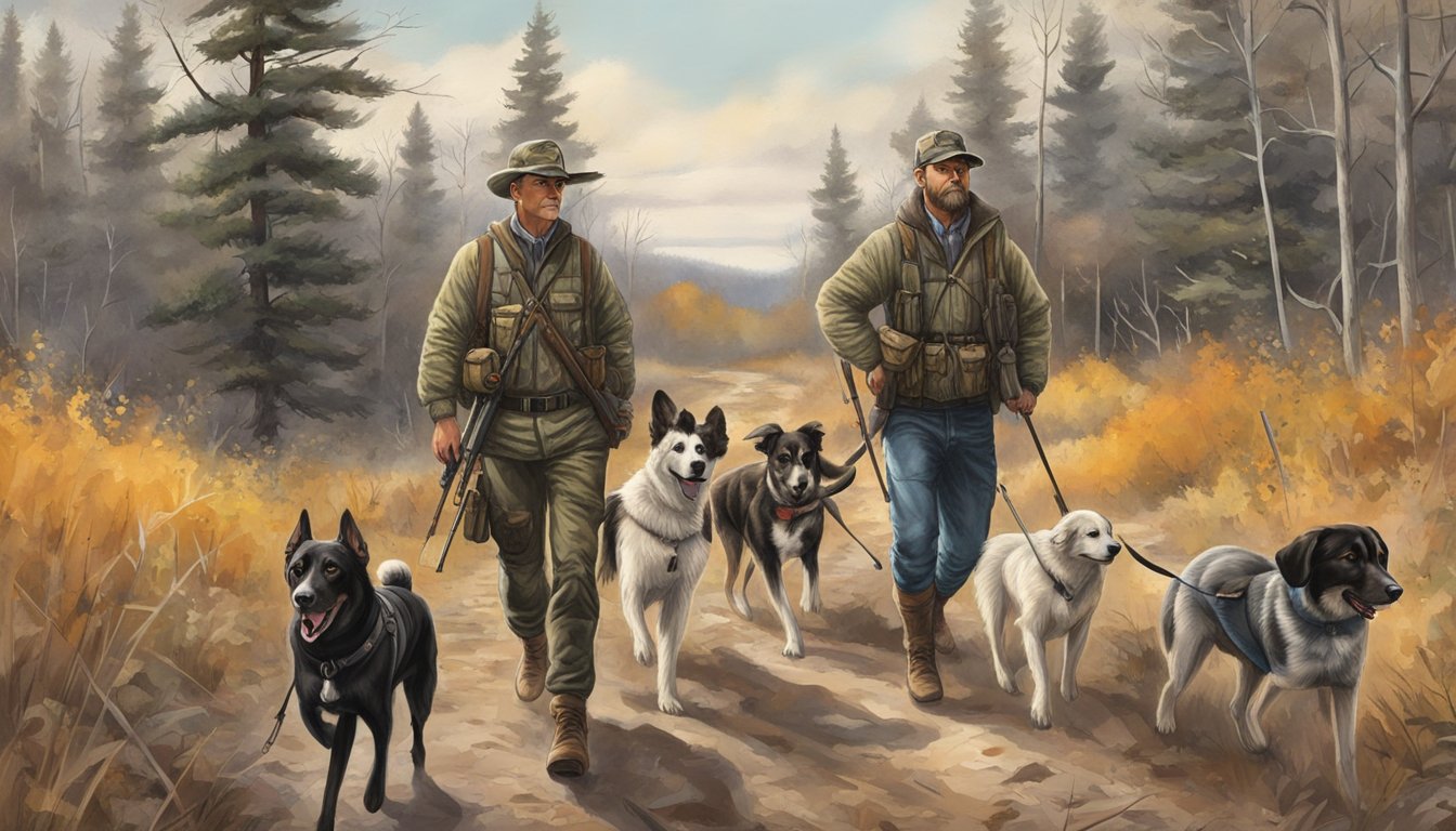 A hunter with dogs traversing public and private lands in Illinois