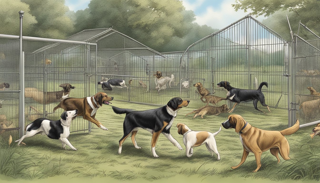 Dogs hunting in a Pennsylvania breeding and kennels setting